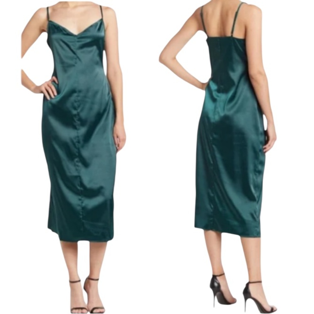AFRM green satin spaghetti strap midi dress size XS